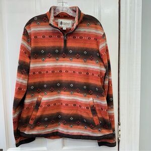 Outback Trading Company Orange Brown Cream Fleece Jacket 1/4 zip women's xl